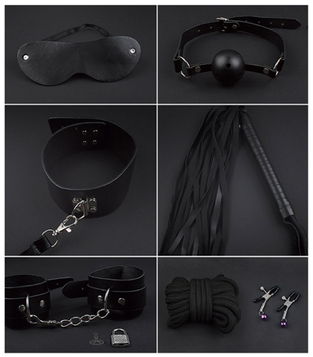 Set bondage de 7 piezas variado en color negro